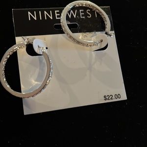 NWT Nine West silver, jeweled, hoop earrings